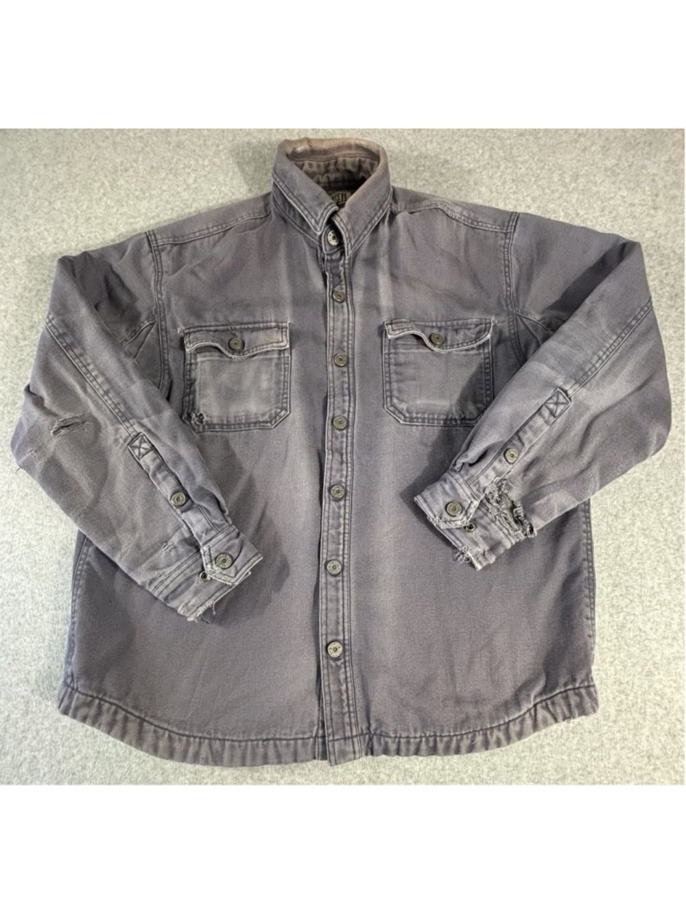 Duluth Trading Fleece Lined Work Shirt Jacket Gray Distressed Men’s Large